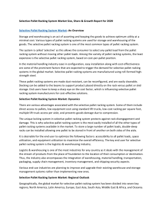 Selective Pallet Racking System Market Size, Share, CAGR & Forecast Report for 2