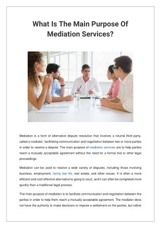 What Is The Main Purpose Of Mediation Services