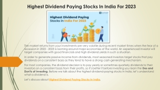 Highest Dividend Paying Stocks In India For 2023
