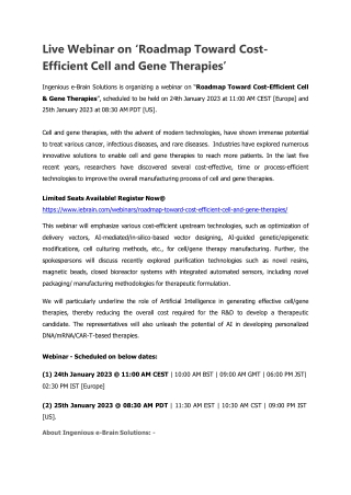 Cell and Gene Therapy Webinar from IEBS