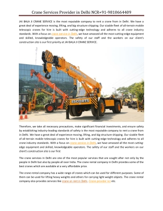 Crane Services Provider in Delhi NCR 91-9810664409