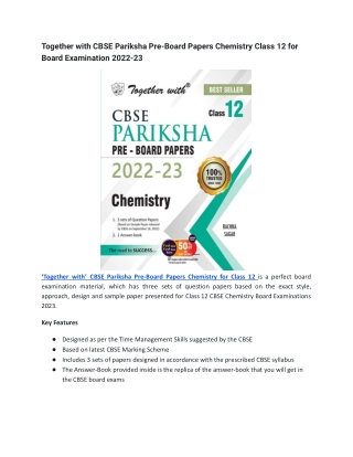 CBSE Pariksha Pre-Board Papers Chemistry for Class 12 for Exam 2023