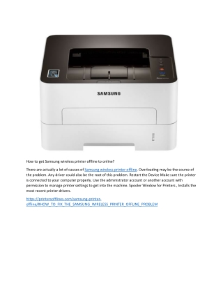How to get samsung wireless printer offline to online?