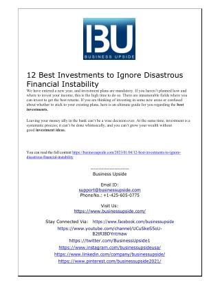 12 Best Investments to Ignore Disastrous Financial Instability