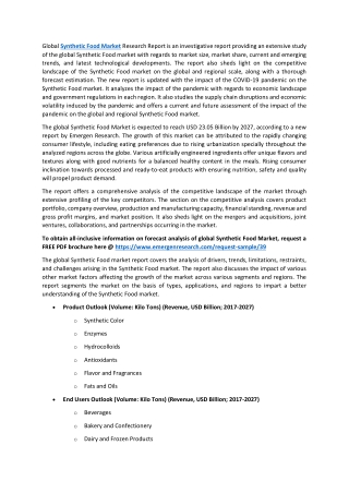 Synthetic Food Market Size and Analysis, Trends, Recent Developments, Forecast