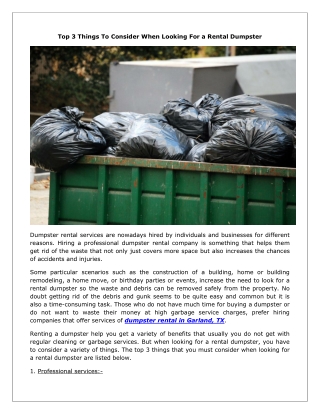 Top 3 Things To Consider When Looking For a Rental Dumpster