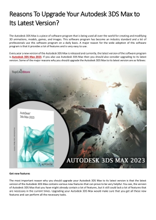 Reasons To Upgrade Your Autodesk 3DS Max to Its Latest Version