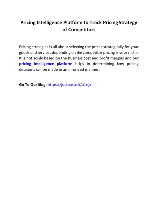 Pricing Intelligence Platform to Track Pricing Strategy of Competitors