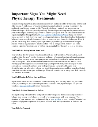 Important Signs You Might Need Physiotherapy Treatments