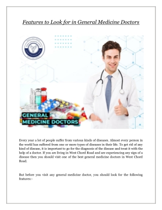Features to Look for in General Medicine Doctors