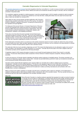 Cannabis Dispensaries In Colorado Regulations