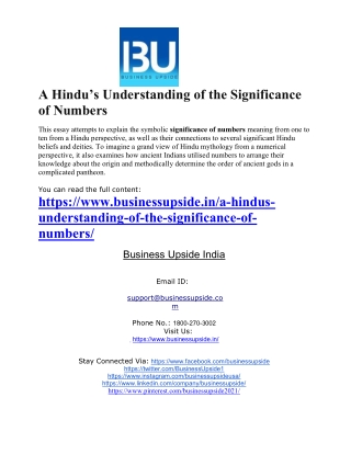 A Hindu’s Understanding of the Significance of Numbers