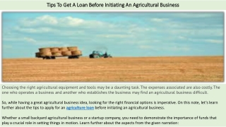 Tips To Get A Loan Before Initiating An Agricultural Business