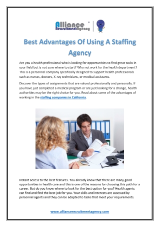 Best Advantages Of Using A Staffing Agency