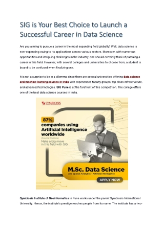 Pursue a degree from SIG Pune to kickstart a career in Data Science