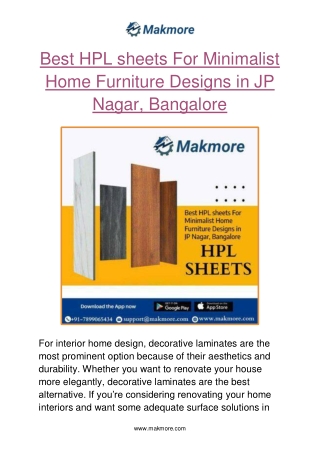 Best HPL sheets For Minimalist Home Furniture Designs in JP Nagar, Bangalore