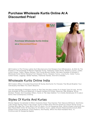 Purchase Wholesale Kurtis Online At A Discounted Price!