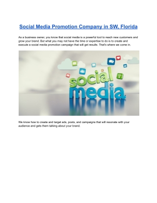 Social Media Promotion Company in SW, Florida
