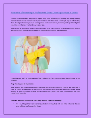 7 Benefits of Investing in Professional Deep Cleaning Services in Dublin