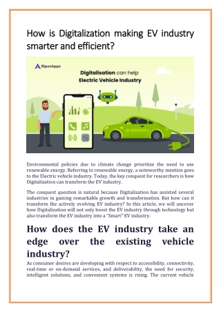 How is Digitalization making EV industry smarter and efficient