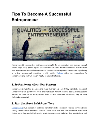 Tips To Become A Successful Entrepreneur