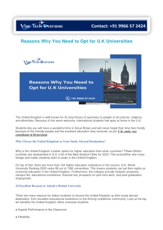 Reasons Why You Need to Opt for U.K Universities