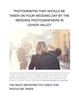 PHOTOGRAPHS THAT SHOULD BE TAKEN ON YOUR WEDDING DAY BY THE WEDDING PHOTOGRAPHERS IN LEHIGH VALLEY