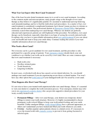What You Can Expect After Root Canal Treatment