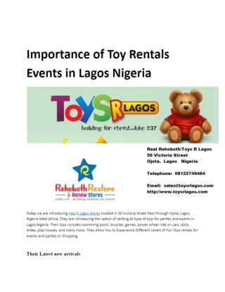 Importance of Toy Rentals Events in Lagos Nigeria