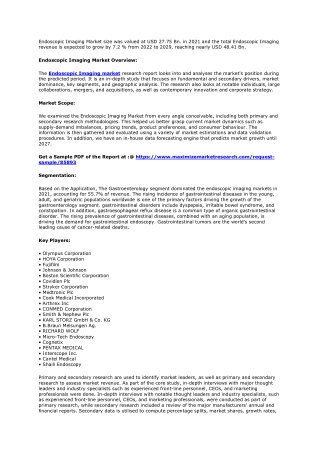 Endoscopic Imaging Market Size, Share, Growth & Trend Analysis Report by 2029