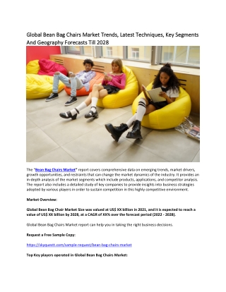 Global Bean Bag Chairs Market Trends, Latest Techniques & Key Segments .