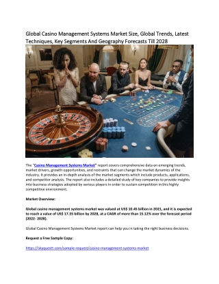 Global Casino Management Systems Market Size, Global Trends, Latest Techniques .