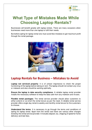 What Type of Mistakes Made While Choosing Laptop Rental
