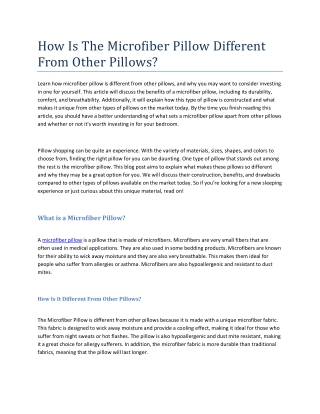How Is The Microfiber Pillow Different From Other Pillows