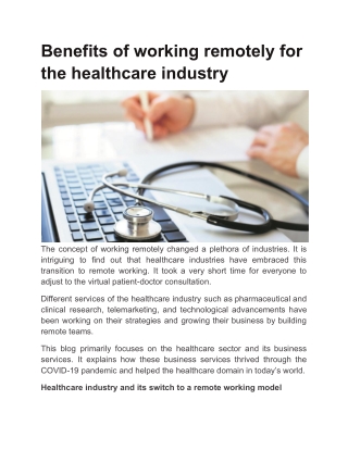 Benefits of working remotely for the healthcare industry