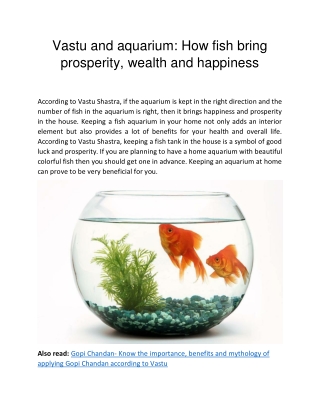 Vastu and aquarium: How fish bring prosperity, wealth and happiness