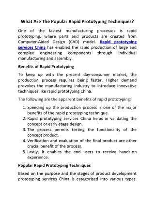 What Are The Popular Rapid Prototyping Techniques
