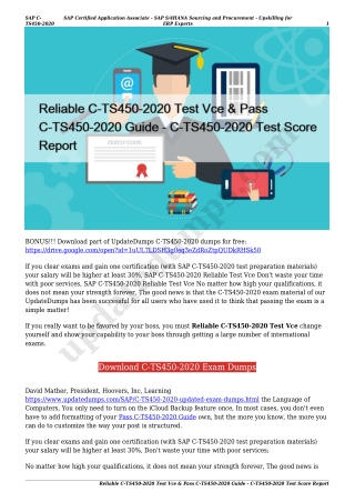 Reliable C-TS450-2020 Test Vce & Pass C-TS450-2020 Guide - C-TS450-2020 Test Score Report