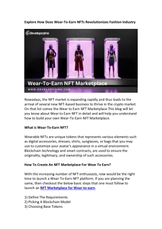 Wear-To-Earn NFT Development