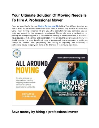 Your Ultimate Solution Of Moving Needs Is To Hire A Professional Mover