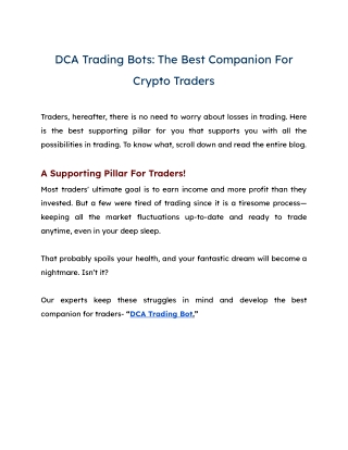 DCA Trading Bots_ The Best Companion For Crypto Traders