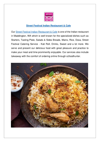 5% off - Street Festival Indian Restaurant & Cafe menu.