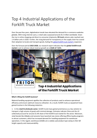 Top 4 Industrial Applications of the Forklift Truck Market