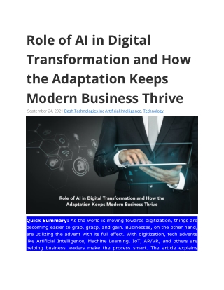 Role of AI in Digital Transformation and How the Adaptation Keeps Modern Busines