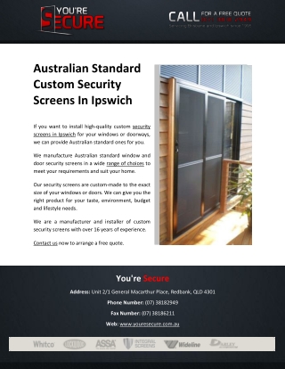 Australian Standard Custom Security Screens In Ipswich