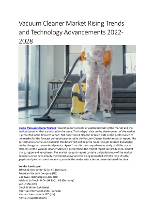 Vacuum Cleaner Market Rising Trends and Technology Advancements 2022