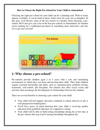 How to Choose the Right Pre-School for Your Child in Ahmedabad