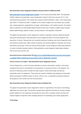 Next Generation Cancer Diagnostics Market to Account US 31.75 Billion by 2029