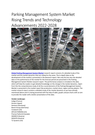 Parking Management System Market Rising Trends and Technology Advancements 2022