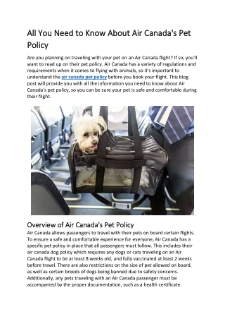 what is Air Canada Dog Policy